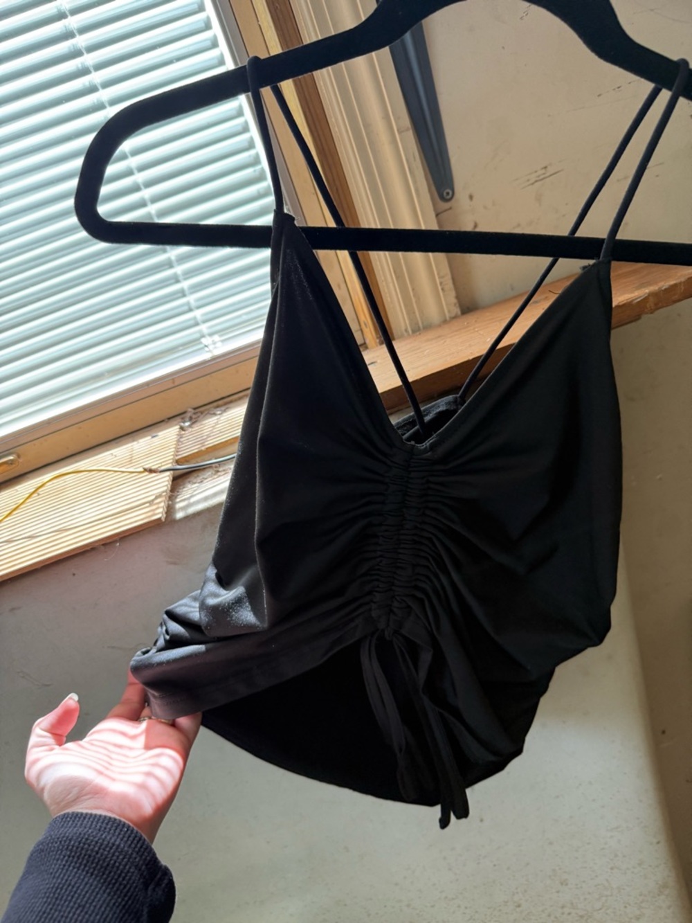 Black Ruched Drawstring Cami Top